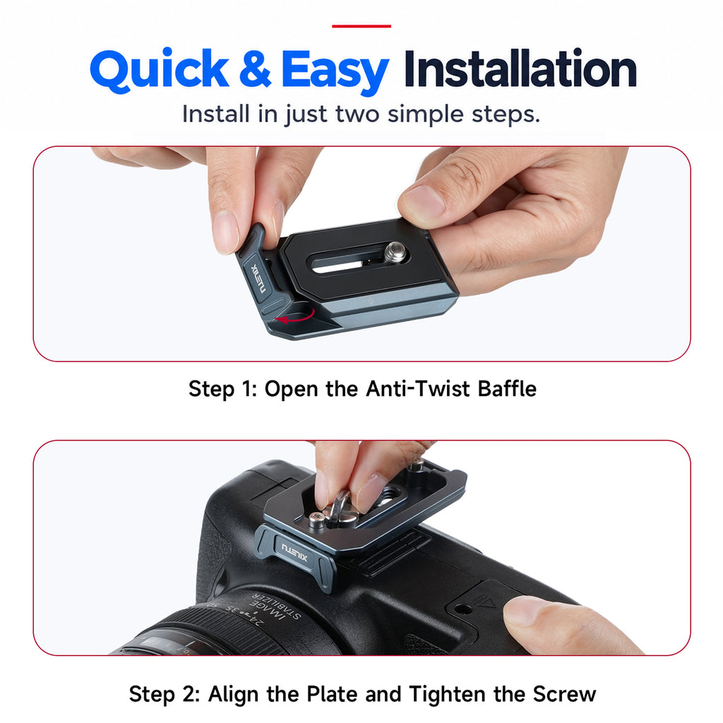 XILETU PU-65 Anti-Twist QR Plate Arca Swiss Camera Tripod Mount with Foldable Baffle 1/4" D-Ring Screw for DSLR Mirrorless Camera