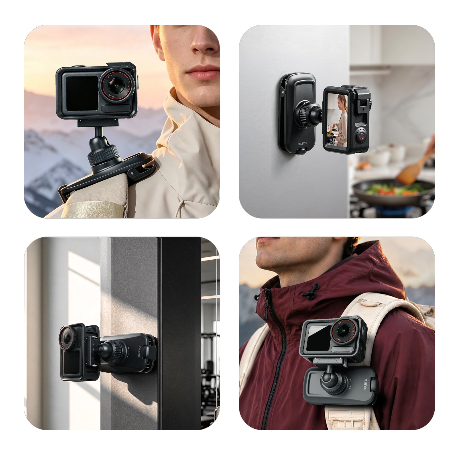 XILETU Magnetic Quick‑Release Backpack Clamp, 360° Ball‑Head Vlog Mount for Backpack Strap, DJI Action 6 & Nano