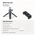 XILETU XS20+XJA Mini Tabletop Tripod Desktop Phone Holder Stand with Clip and Ball Head for iPhone Cell Phone Smartphone DSLR Camera