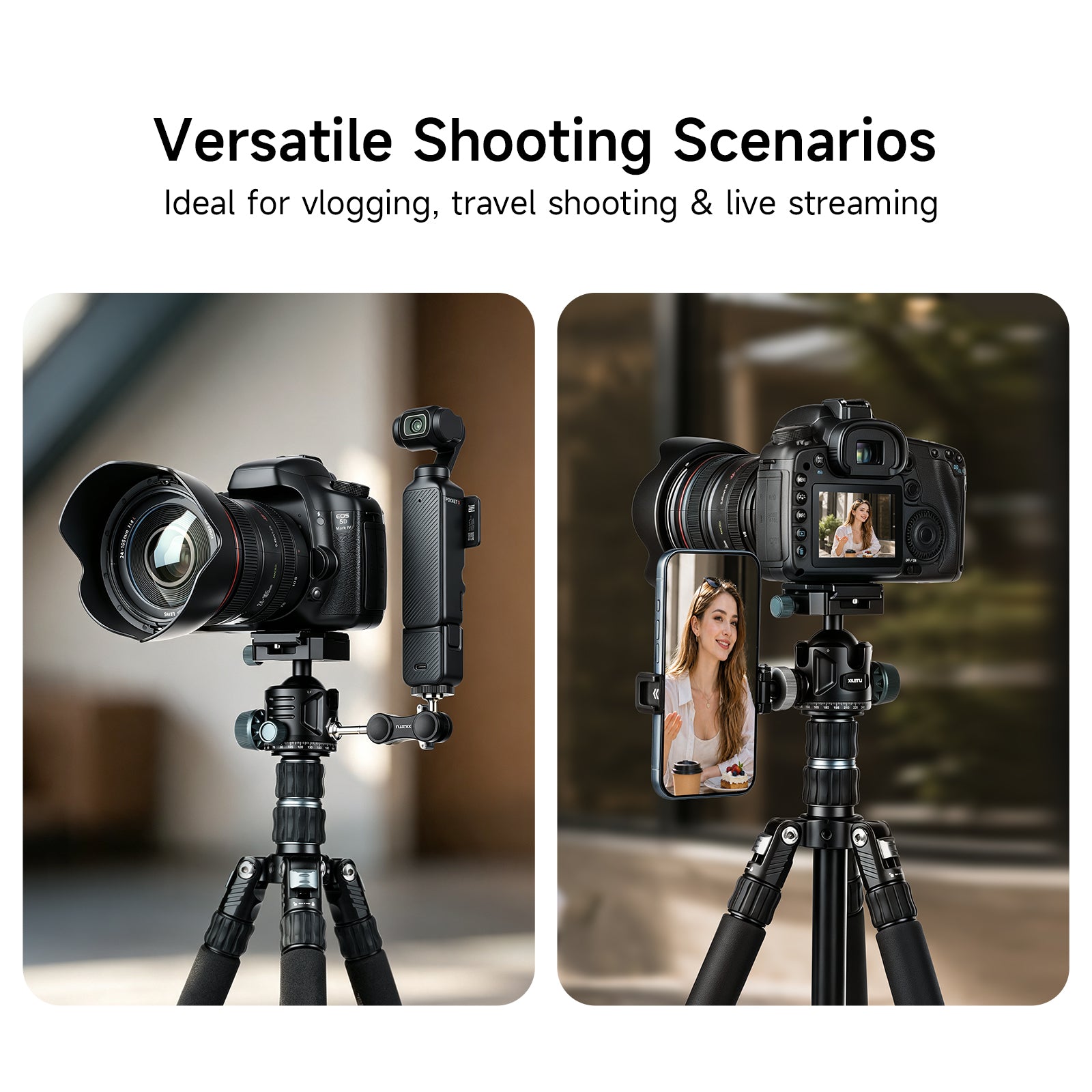 XILETU G-36 Metal Low‑Profile Ball Head, ARRI Locating Hole & Side 1/4" Port, Dual‑Device for DSLR Mirrorless Vlog Live Streaming