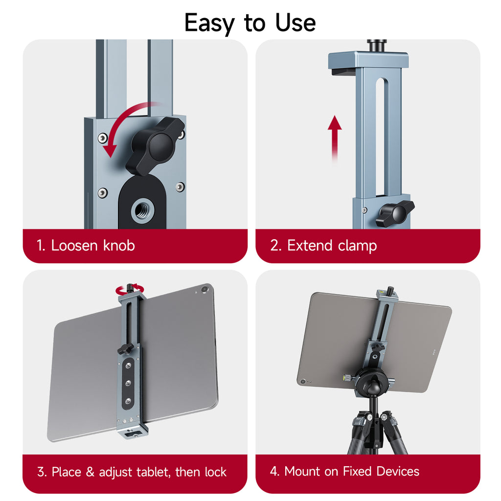 XILETU XJ-15 Universal Aluminum Alloy Tablet Phone Stand Holder Clip Tripod Adjustable Bracket For Mobile Phones Ipro Tablets 12.9in