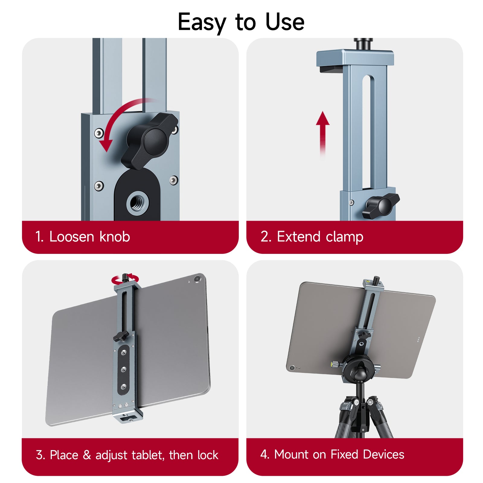XILETU XJ-15 Universal Aluminum Alloy Tablet Phone Stand Holder Clip Tripod Adjustable Bracket For Mobile Phones Ipro Tablets 12.9in