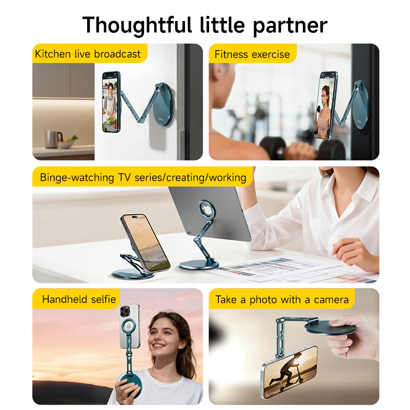 XILETU XJ-27 Metal Magnetic Tablet Phone Stand Holder, Foldable Dual Adsorption for iPad iPhone Portable Desktop Live Streaming Selfie