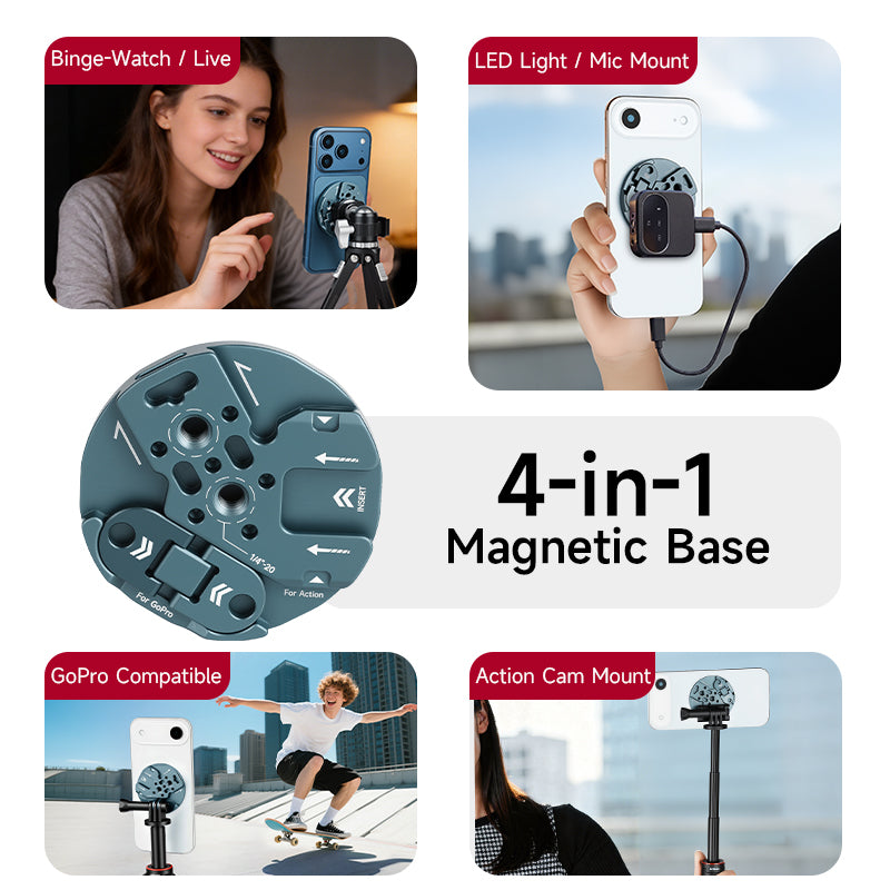 XILETU MI-1 MagSafe Phone Tripod Mount N52 Magnetic Aluminum Alloy 1/4 Inch Screw Cold Shoe Adapter For iPhone 12 13 14 15 16 17