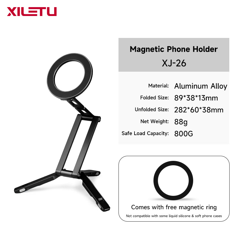 XILETU XJ‑26 MagSafe Magnetic Phone Stand, Foldable Aluminum Alloy Portable Phone Mount