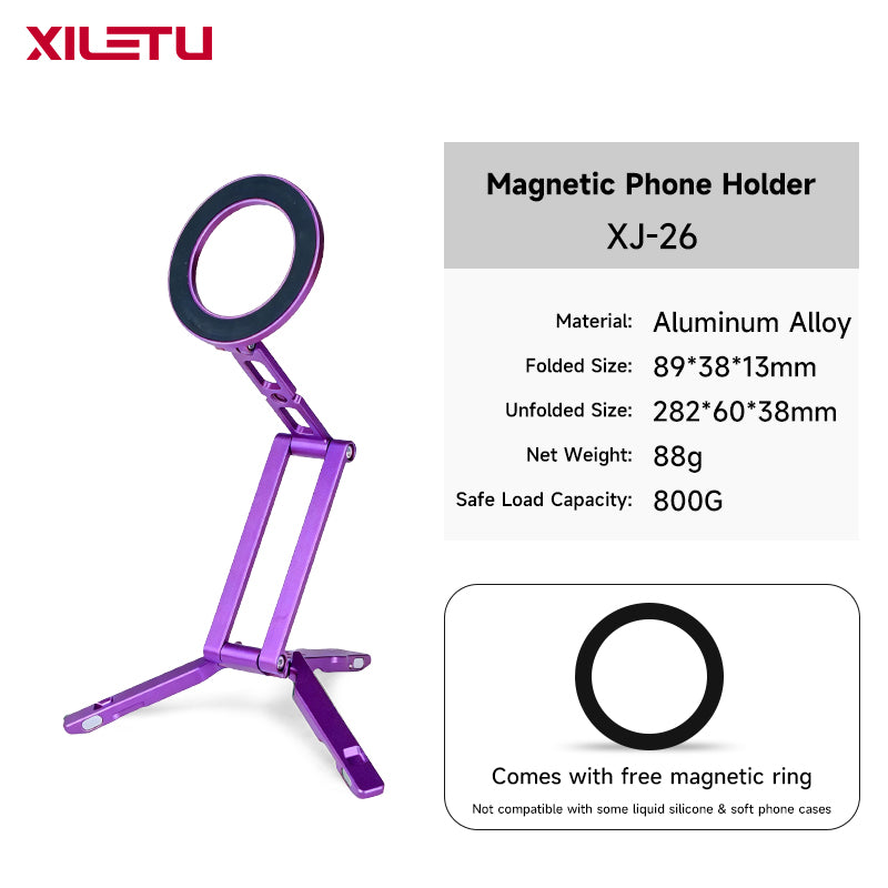 XILETU XJ‑26 MagSafe Magnetic Phone Stand, Foldable Aluminum Alloy Portable Phone Mount