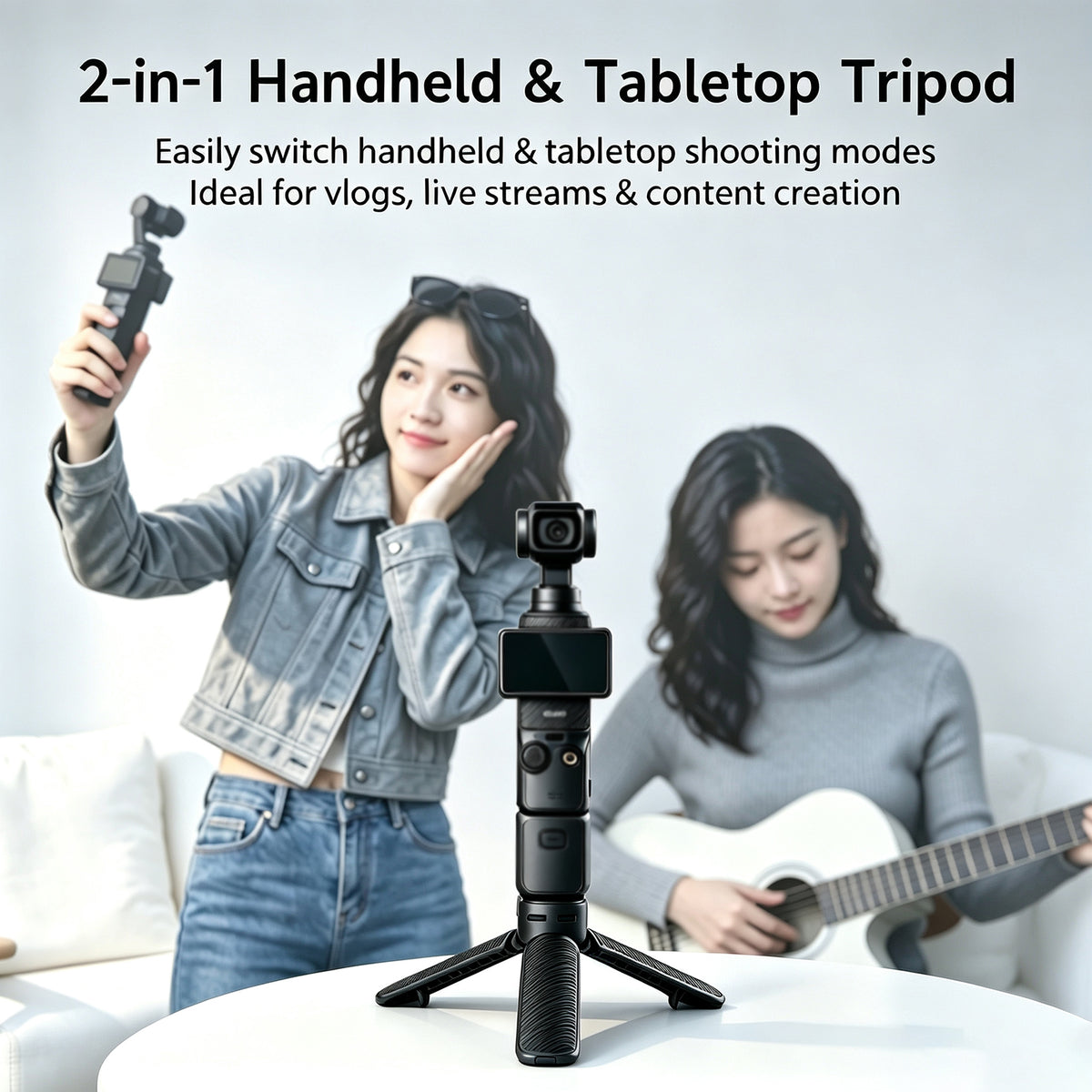 XILETU XS-25 Auto Open 2-in-1 Mini Tripod 1/4 Screw Stand for DJI Pocket 3 4 4Pro Insta360 Action Panoramic Vlog Camera