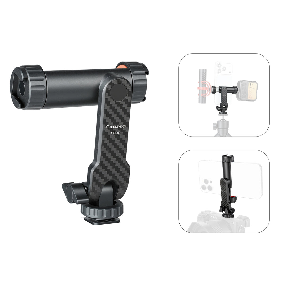 XILETU CP-10 360° Mobile Phone Clip Holder with Cold Shoe Mounts &1/4 Screw Phone Tripod Mount for Camera Smartphone Vlog