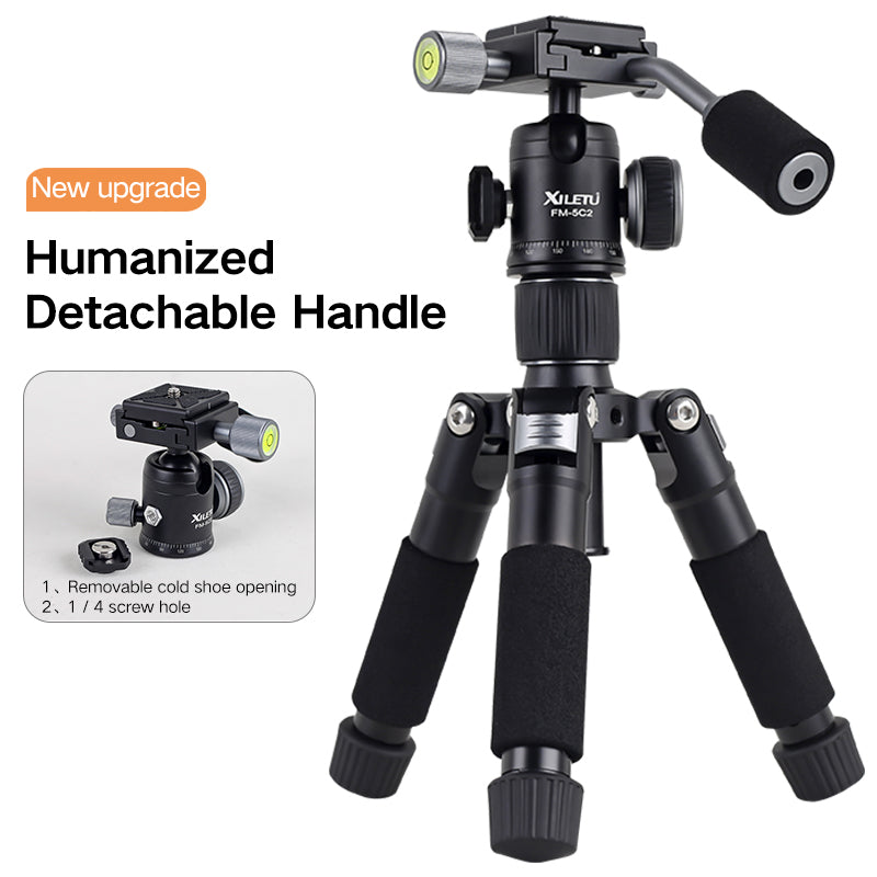 XILETU FM-5C2 Portable Metal Mini Tripod Lightweight Travel Stand with 360 Degree Head Grip for DSLR Cameras Mobile Phones