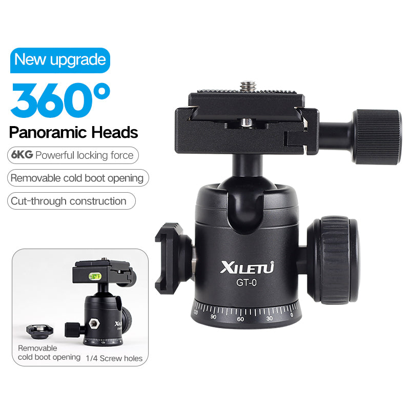 XILETU GT-0 Metal Panoramic Ball Head Photo Macro Monopod Sliding Rail Removable Cold Shoe Extension Clamp Base Tripod Universal