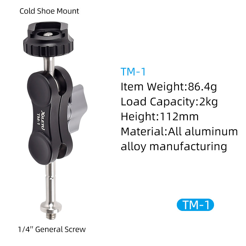 XILETU TM Series Tripod Magic Arm with Dual Ballhead 1/4'' Screw Universal Camera Video Monitor Mount Adapter for LED Light GPS Phone Monitor