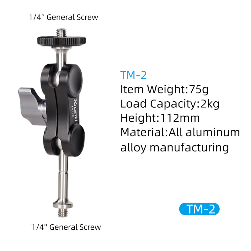 XILETU TM Series Tripod Magic Arm with Dual Ballhead 1/4'' Screw Universal Camera Video Monitor Mount Adapter for LED Light GPS Phone Monitor