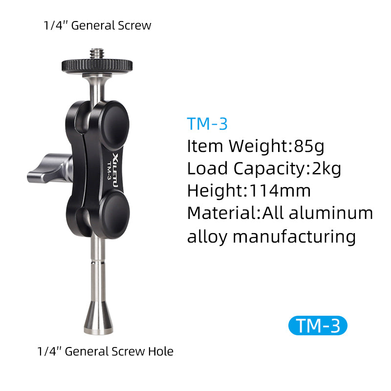 XILETU TM Series Tripod Magic Arm with Dual Ballhead 1/4'' Screw Universal Camera Video Monitor Mount Adapter for LED Light GPS Phone Monitor