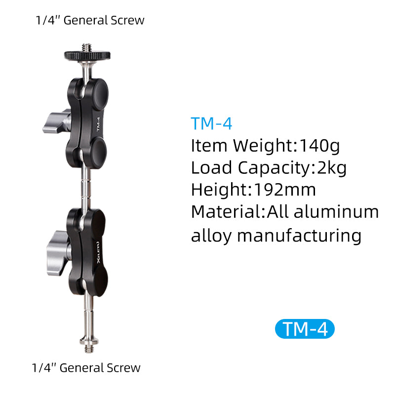 XILETU TM Series Tripod Magic Arm with Dual Ballhead 1/4'' Screw Universal Camera Video Monitor Mount Adapter for LED Light GPS Phone Monitor