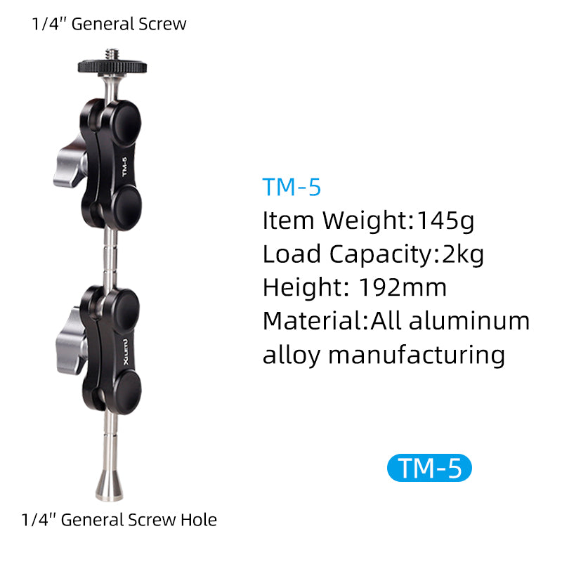 XILETU TM Series Tripod Magic Arm with Dual Ballhead 1/4'' Screw Universal Camera Video Monitor Mount Adapter for LED Light GPS Phone Monitor
