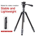 XILETU X224C+LS1 Portable Carbon Fiber Tripod Reverse Folding Design Hydraulic Head QR Plate 13lbs Load for DSLR Mirrorless Camera Phone