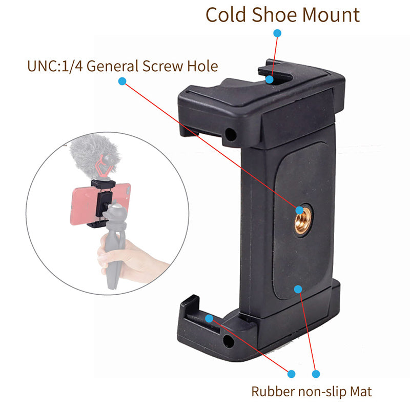 XILETU XJ-12 Mobile Tripod Mount Clipperwith Cold Shoe Mount for Boya Rode VideoMicro Microphone 1/4'' Tripod Clamp for iPhone X