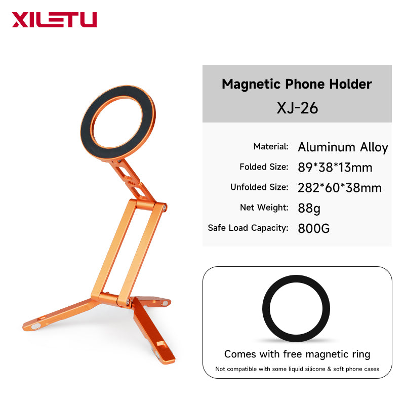 XILETU XJ‑26 MagSafe Magnetic Phone Stand, Foldable Aluminum Alloy Portable Phone Mount