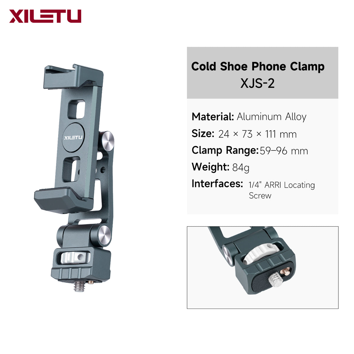 XILETU Aluminum Cold Shoe Phone Mount for DJI RS Stabilizer, 360° Adjustable HV Bracket for Camera Monitor Live Streaming